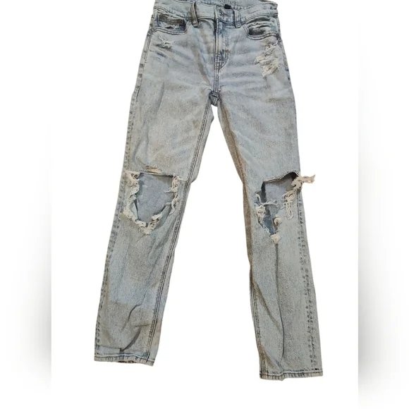 American Eagle Super High-rise Ankle StraightDistressed Denim Blue Jeans Size 00 - Picture 3 of 11